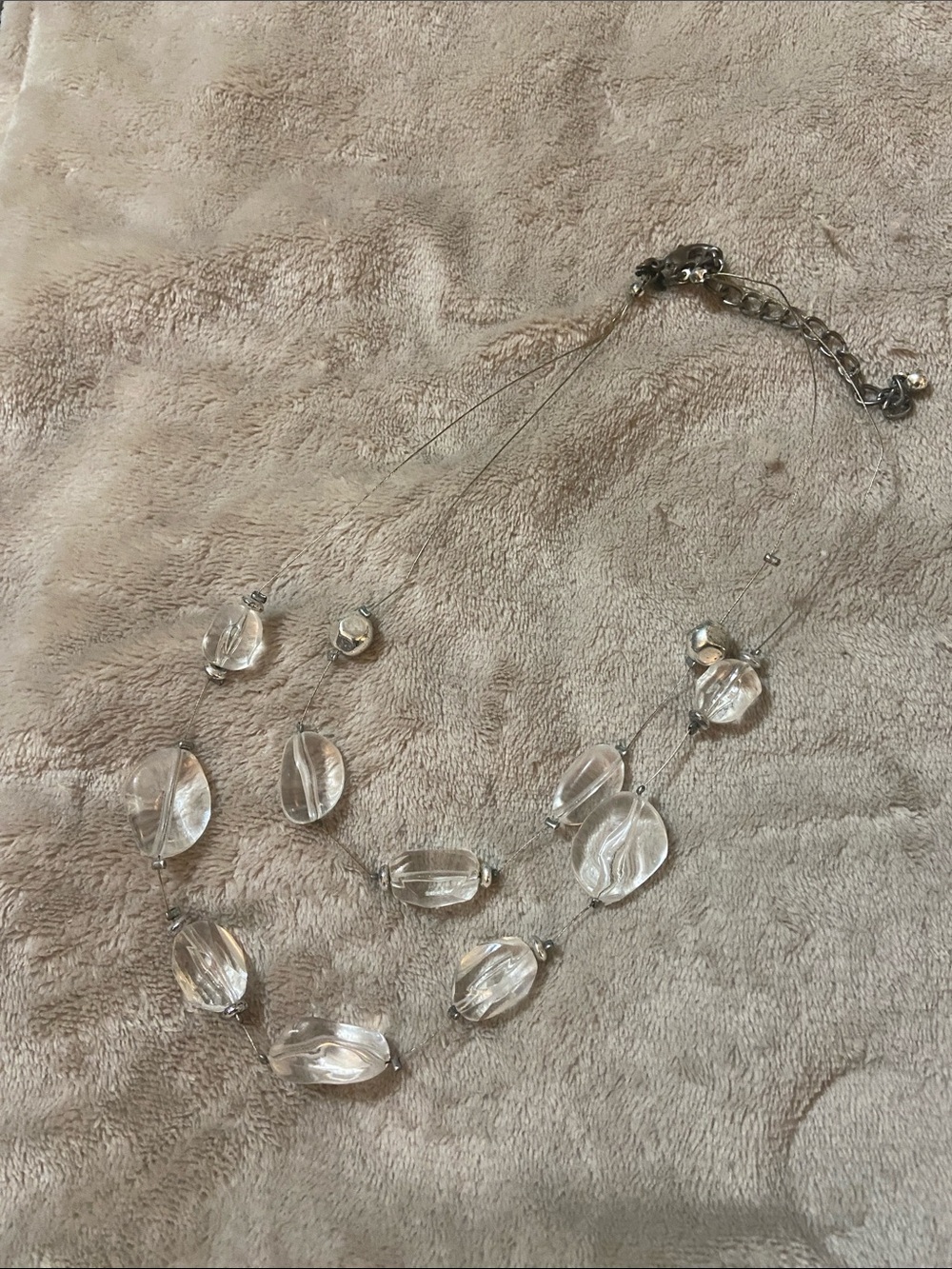 Chico's Clear Multi-Bead Double Strand Necklace with Studs